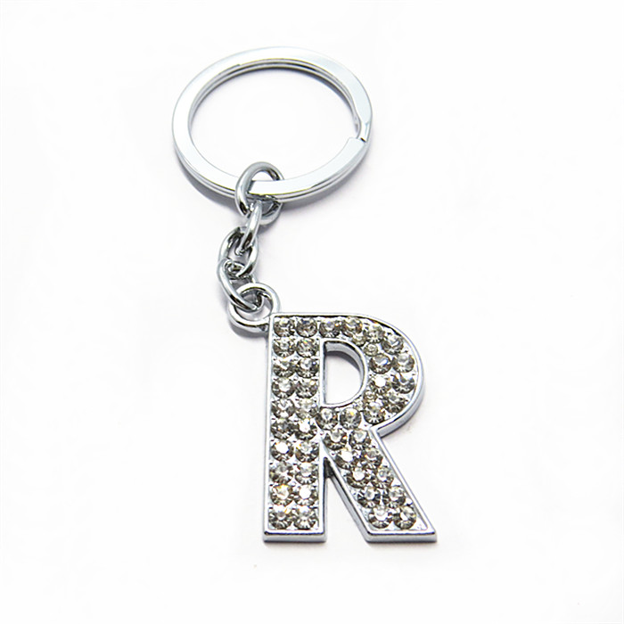 Custom Crystal Enamel Metal Letter lether Keychain